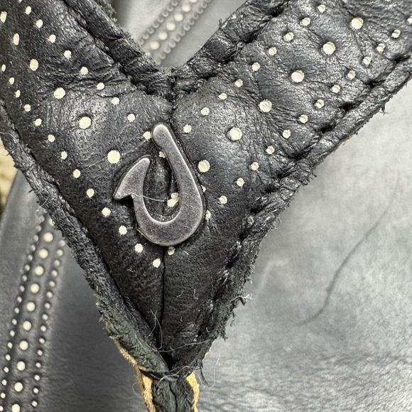 OluKai Ohana Flip Flops Black Leather Thong Sandals Women US W 11 EUR 41 - Picture 4 of 7